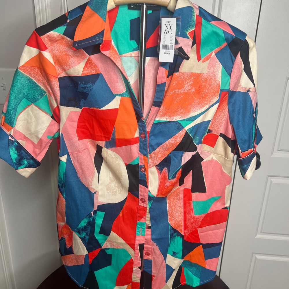 New York & Company Colorful Abstract Women's Blouse